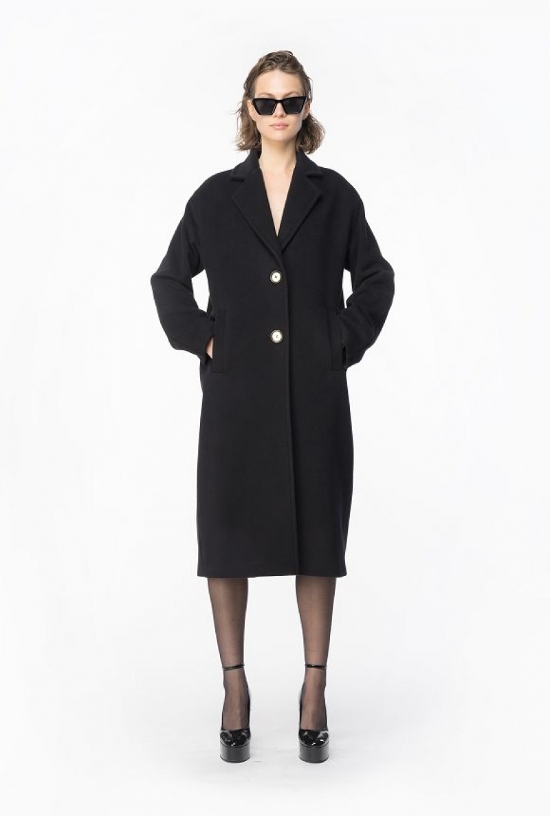 Pinko Single-breasted Cashmere-blend Coat Černé | SN-PKO33626