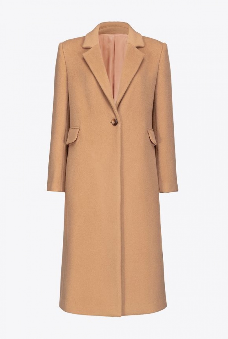 Pinko Single-breasted Pure Vlna Coat Béžový Hnědé | SN-PKO33569