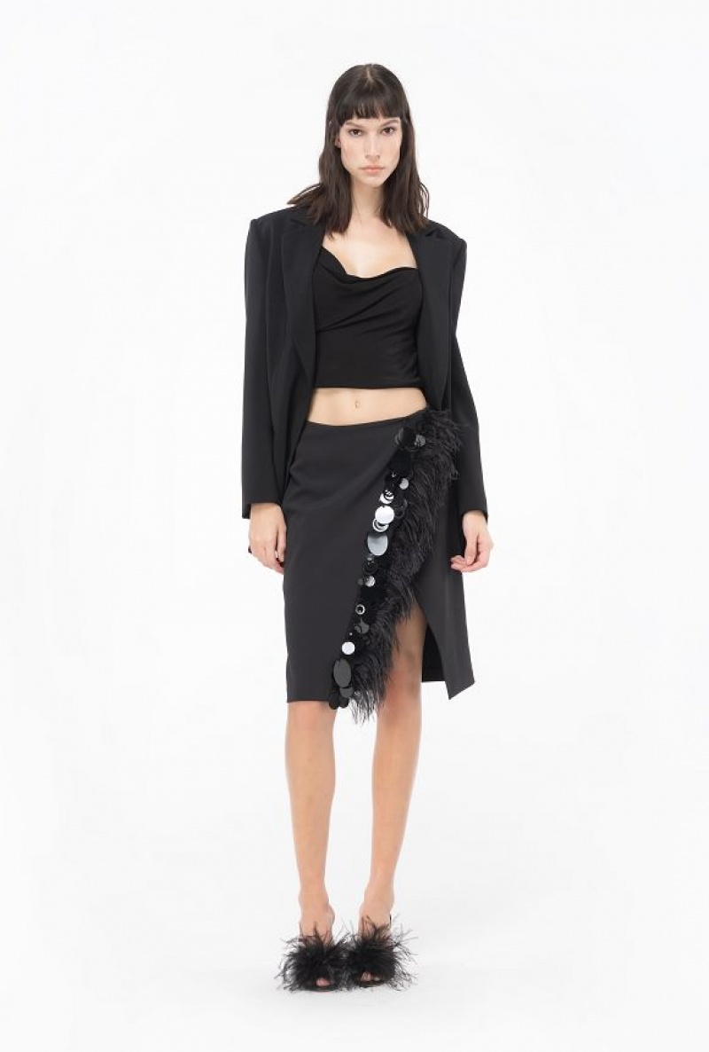 Pinko Skirt With Feathers And Sequins Černé | SN-PKO34041