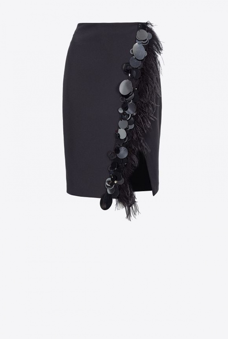 Pinko Skirt With Feathers And Sequins Černé | SN-PKO34041