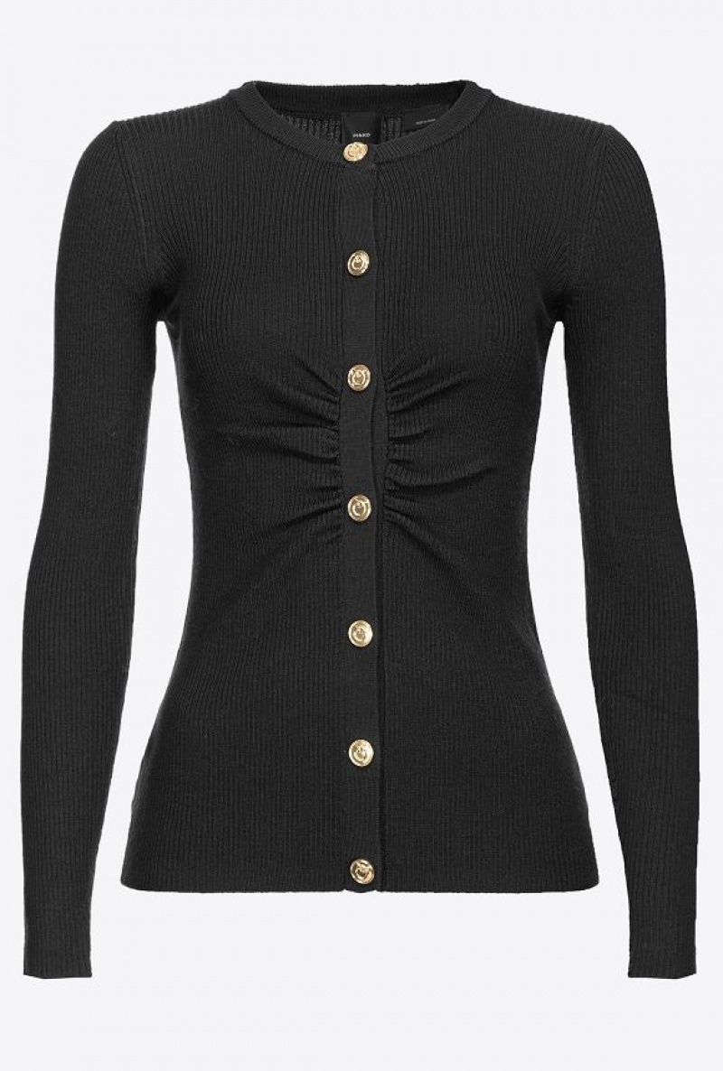 Pinko Slim-fit Žebrovaný Cardigan Černé | SN-PKO33482