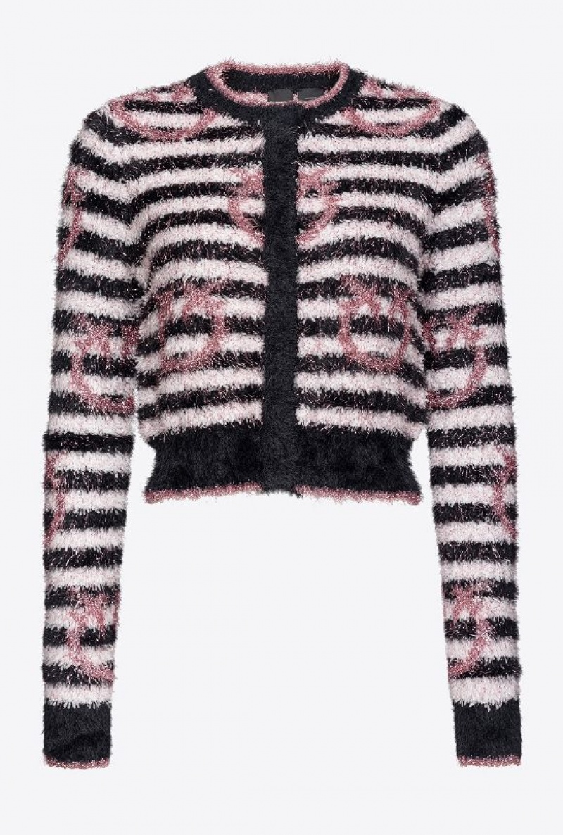 Pinko Slim-fitting Fringed Lurex Cardigan Bílé Černé Růžové | SN-PKO33856