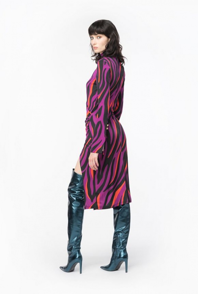 Pinko Slim-fitting Šaty With Psychedelic Zebra Print Černé Oranžové | SN-PKO33082