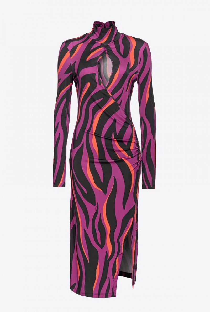 Pinko Slim-fitting Šaty With Psychedelic Zebra Print Černé Oranžové | SN-PKO33082