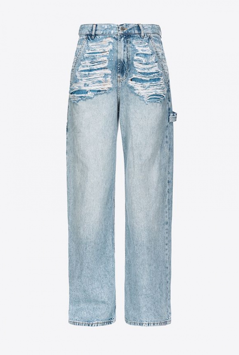 Pinko Slouchy Široké-leg Jeans With Rips Světle Blankyt Světle Modré | SN-PKO34029