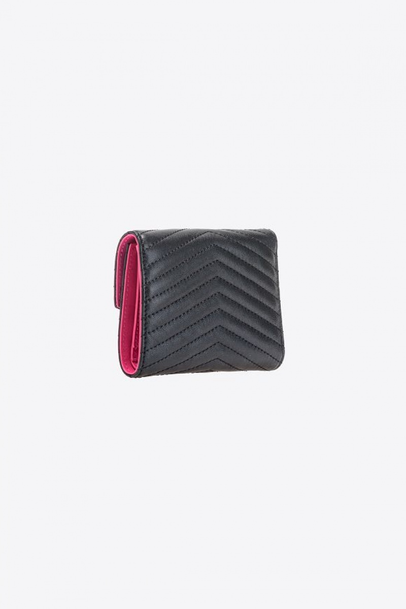 Pinko Small Chevron Nappa Læder Wallet Černé Zlaté | SN-PKO34262