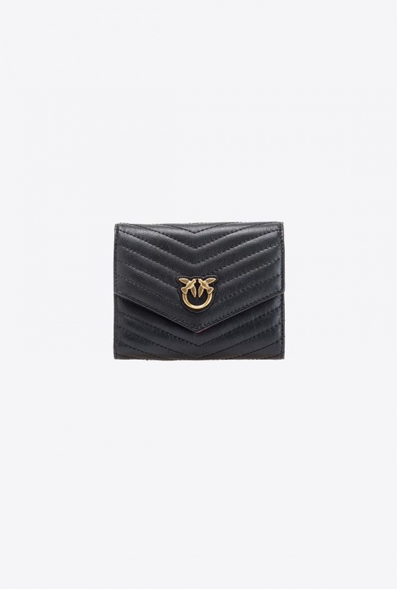 Pinko Small Chevron Nappa Læder Wallet Černé Zlaté | SN-PKO34262