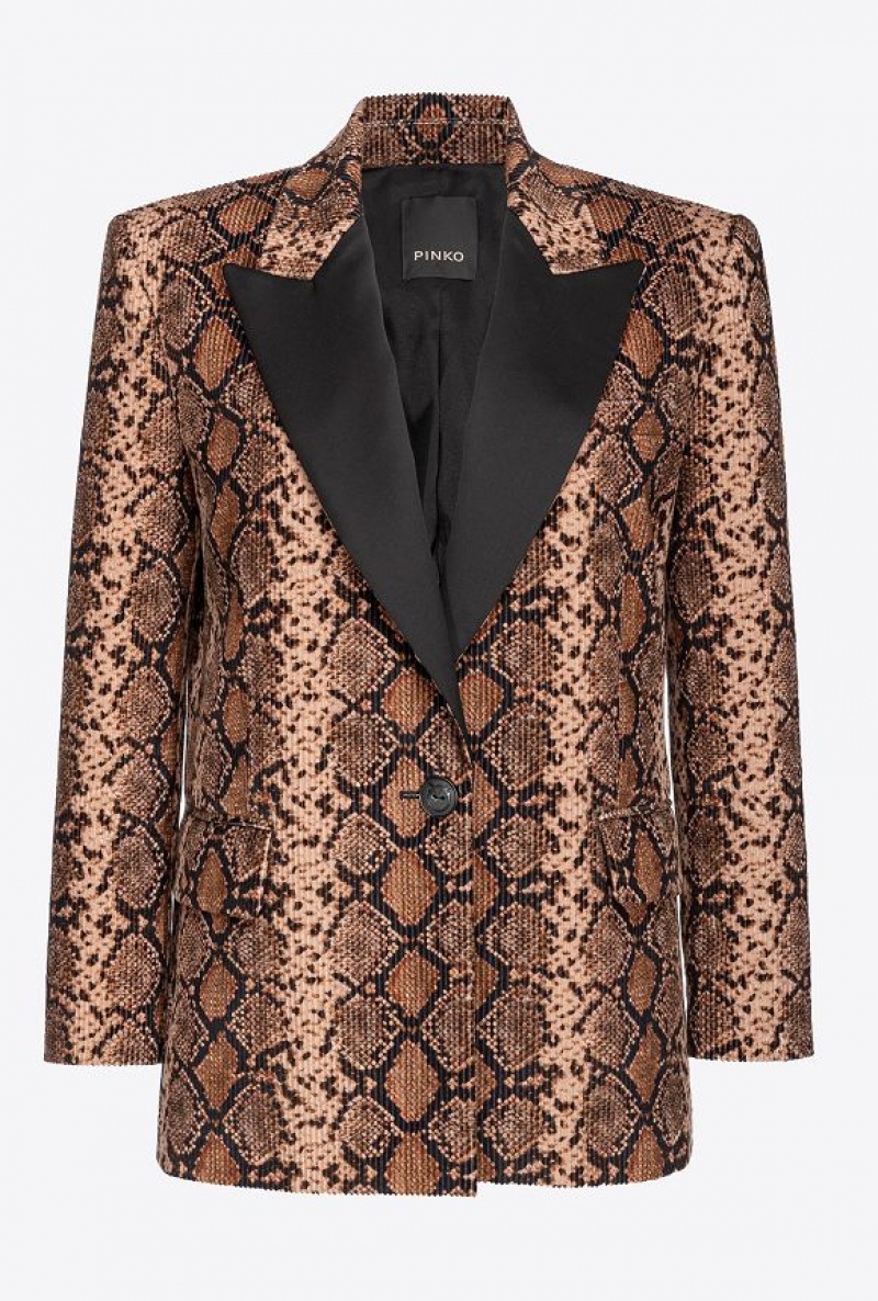 Pinko Snake Velvet And Satin Blazer Černé Béžový | SN-PKO33899