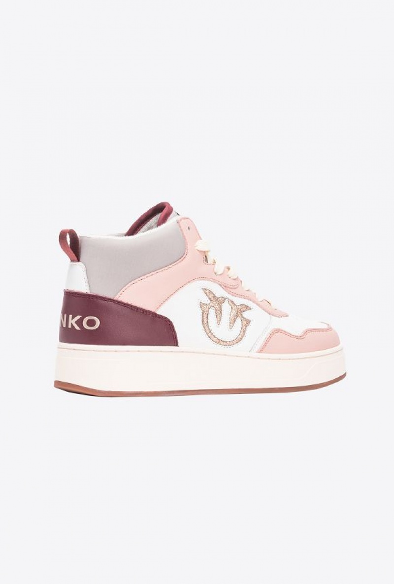 Pinko Sneakers With Glittery Love Birds Logo Bílé Růžové Šedé | SN-PKO34128