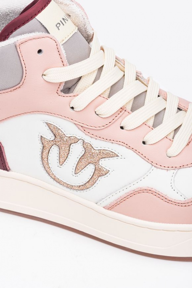 Pinko Sneakers With Glittery Love Birds Logo Bílé Růžové Šedé | SN-PKO34128