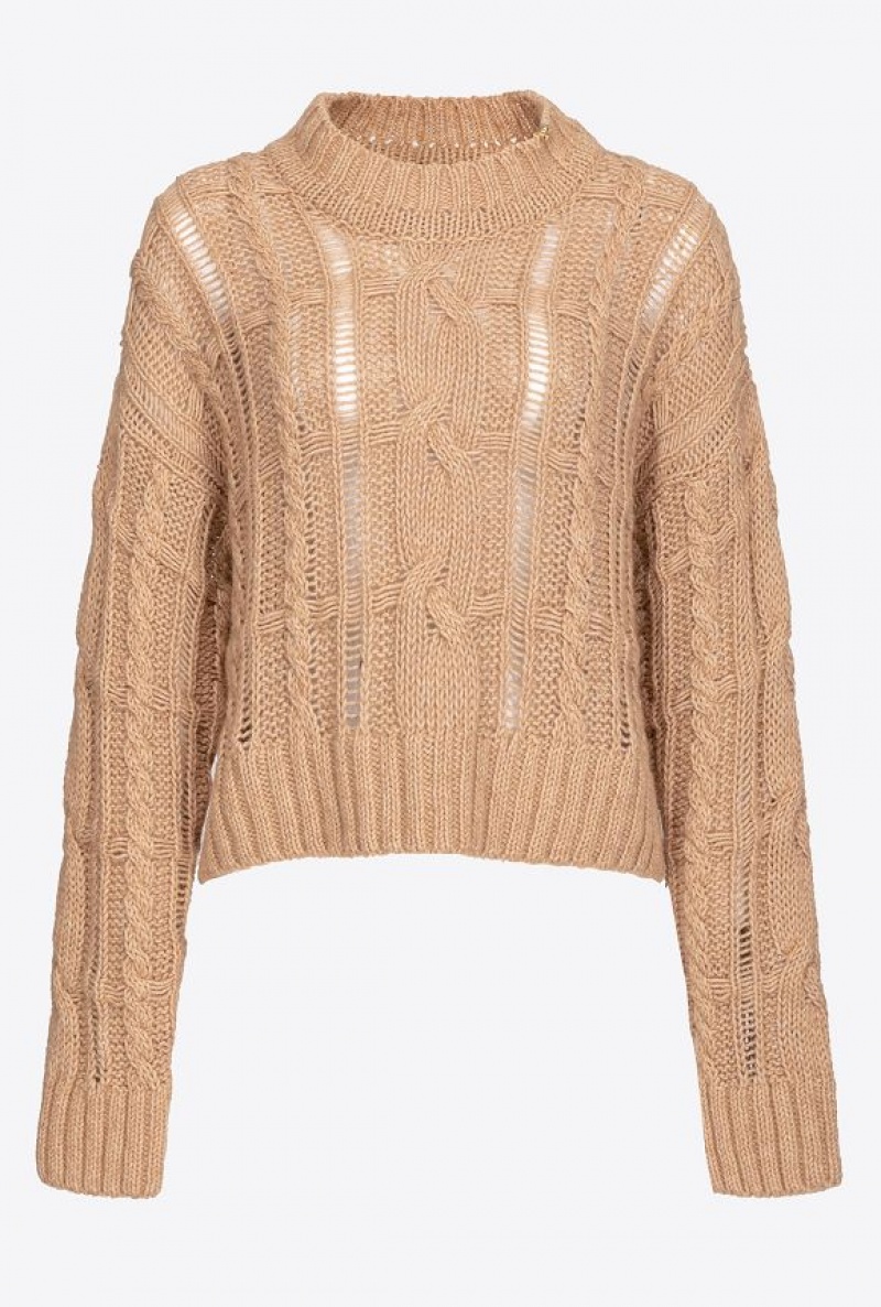 Pinko Soft Cable-knit Svetrové Béžový | SN-PKO33455