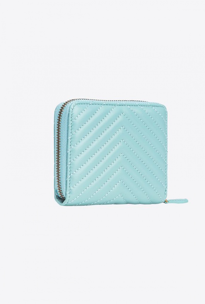 Pinko Square Zip-around Wallet In Chevron-patterned Nappa Læder Blankyt Zlaté | SN-PKO34332