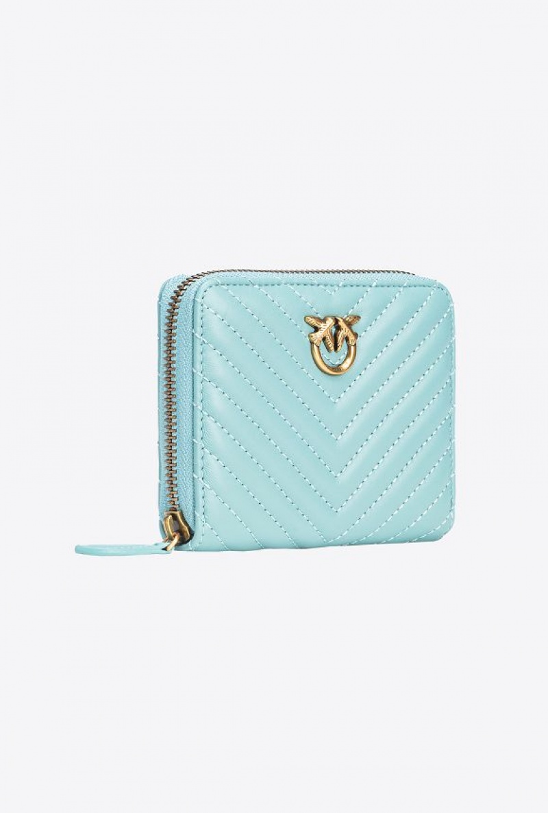 Pinko Square Zip-around Wallet In Chevron-patterned Nappa Læder Blankyt Zlaté | SN-PKO34332