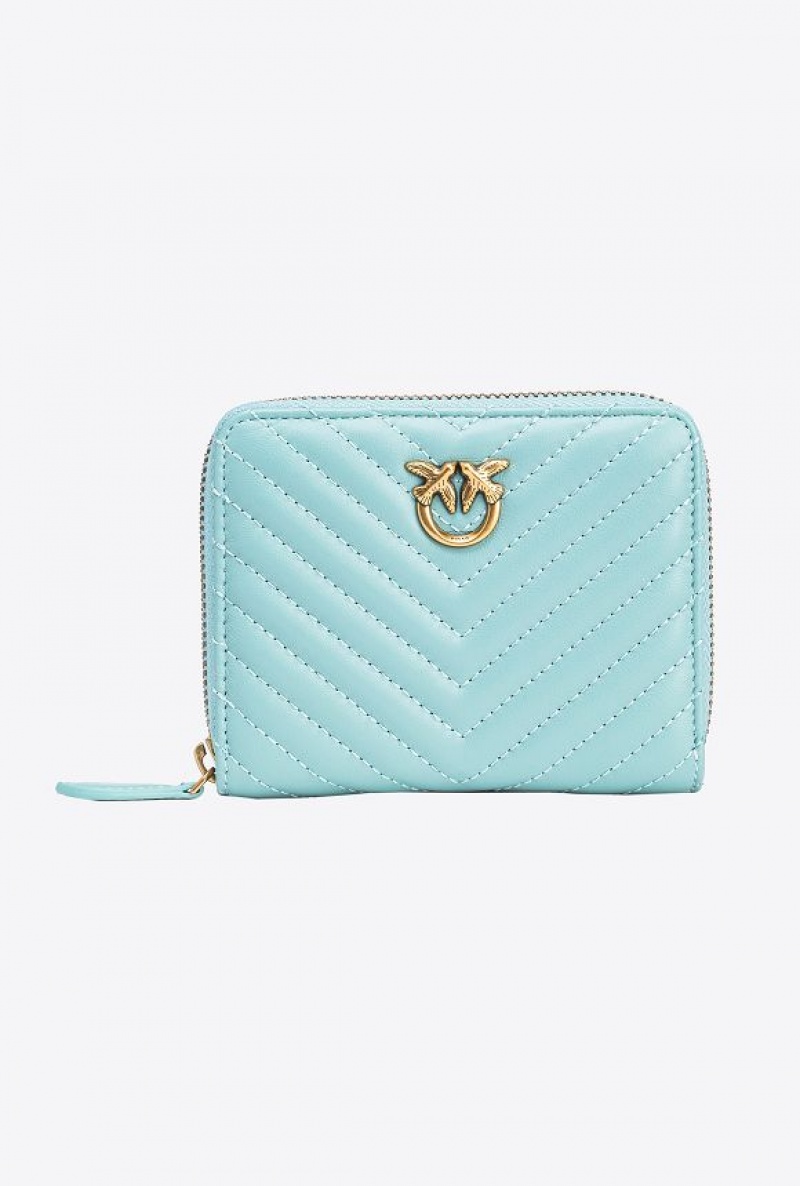 Pinko Square Zip-around Wallet In Chevron-patterned Nappa Læder Blankyt Zlaté | SN-PKO34332