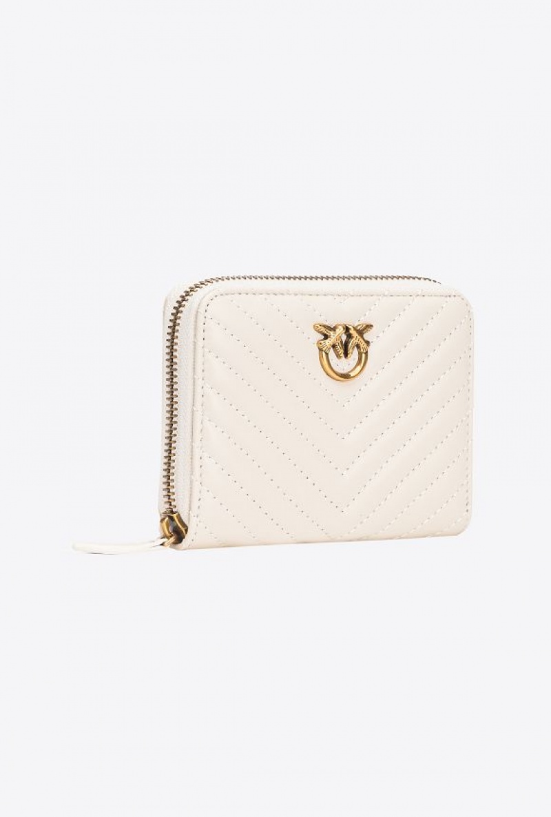 Pinko Square Zip-around Wallet In Chevron-patterned Nappa Læder Bílé Bílé Zlaté | SN-PKO34334