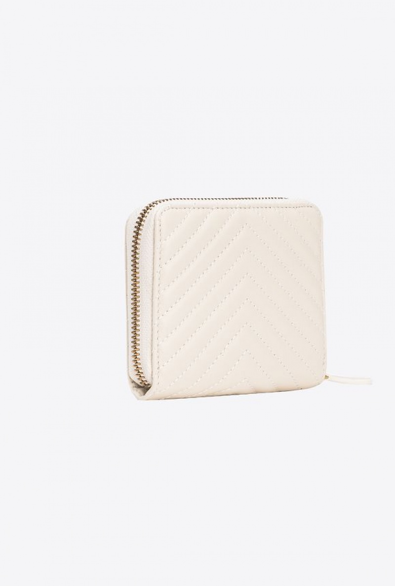 Pinko Square Zip-around Wallet In Chevron-patterned Nappa Læder Bílé Bílé Zlaté | SN-PKO34334