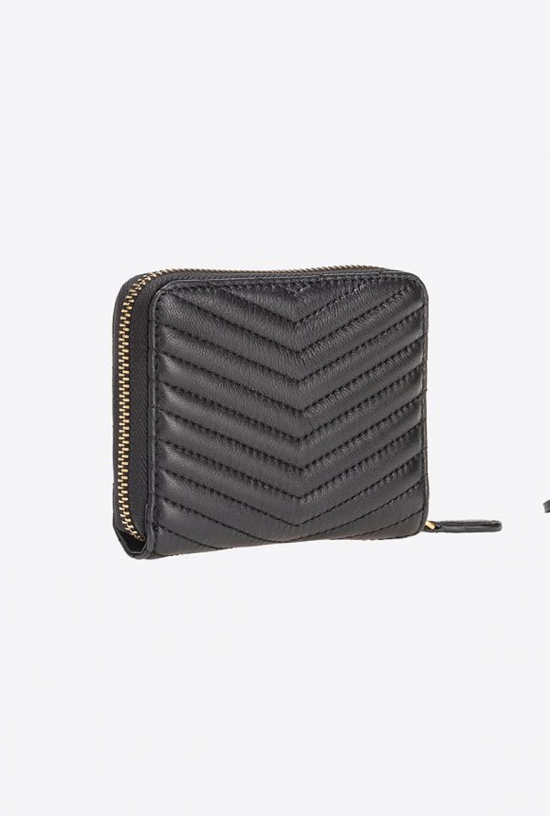 Pinko Square Zip-around Wallet In Chevron-patterned Nappa Læder Černé Zlaté | SN-PKO34336