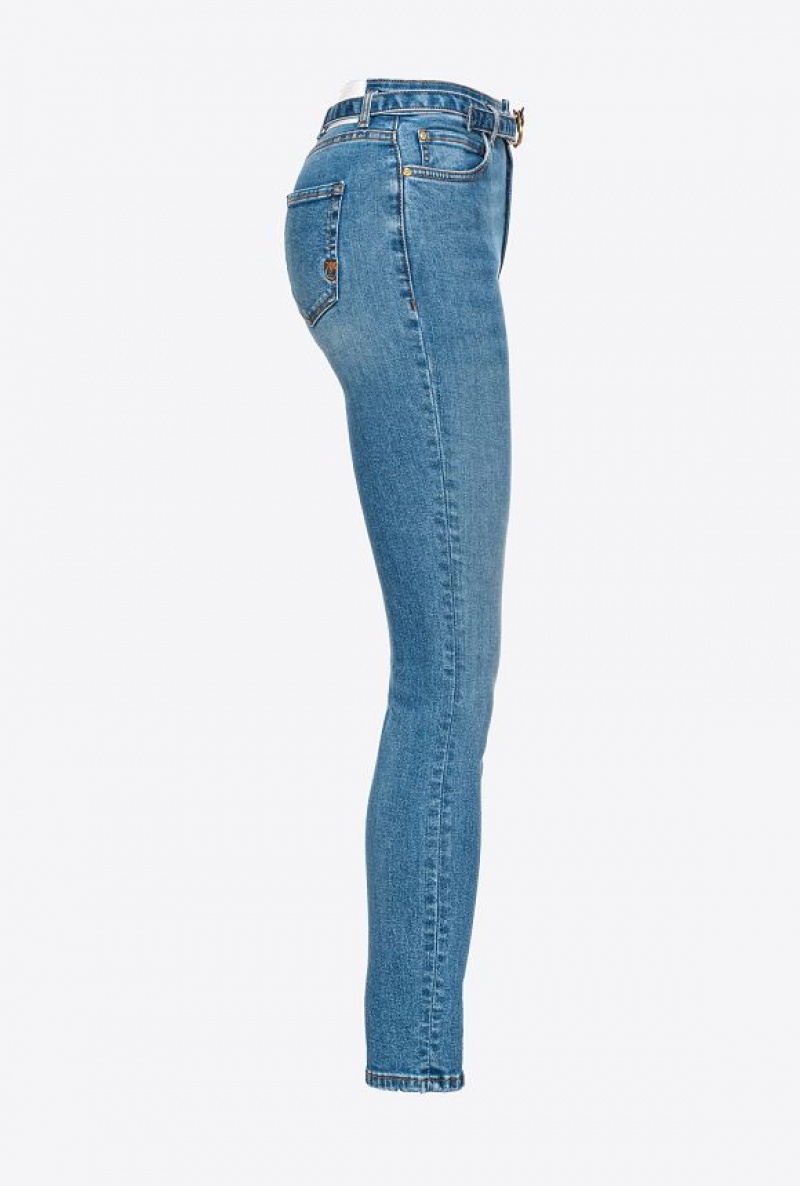 Pinko Stretch Hubená Jeans With Belt Blankyt Světle Modré | SN-PKO33989