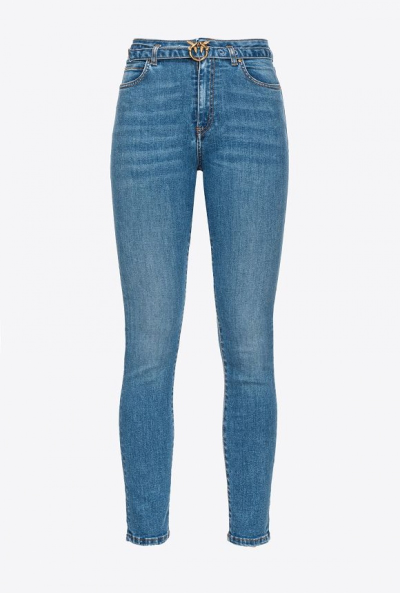 Pinko Stretch Hubená Jeans With Belt Blankyt Světle Modré | SN-PKO33989