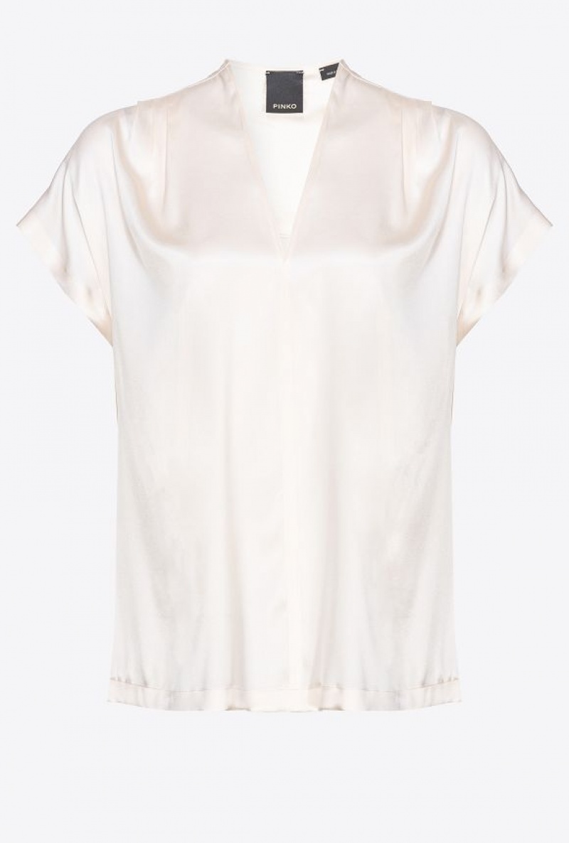 Pinko Stretch Satin Blouse Bílé | SN-PKO33195