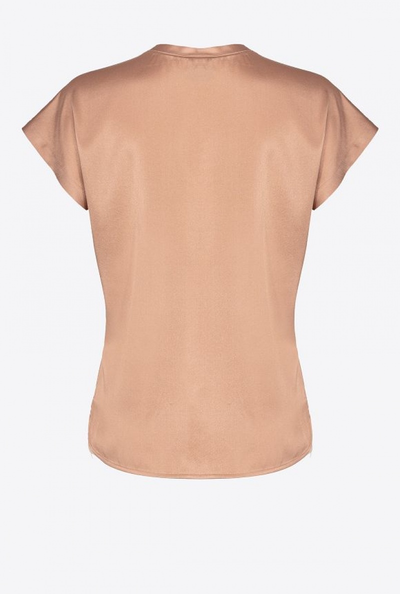 Pinko Stretch Satin Top Tmavě Meruňka | SN-PKO33184