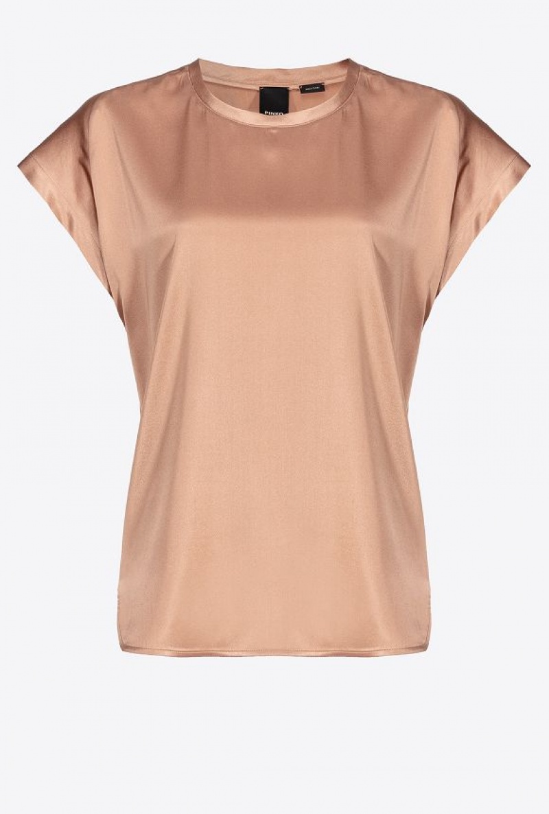 Pinko Stretch Satin Top Tmavě Meruňka | SN-PKO33184