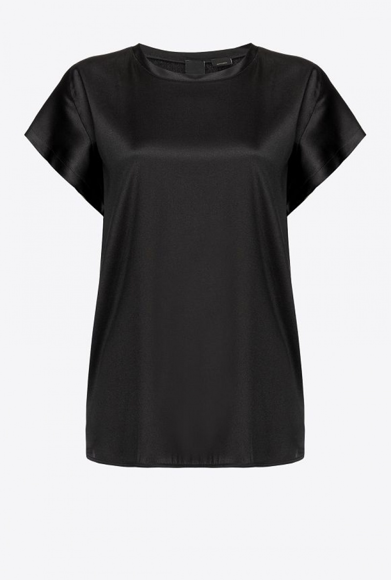 Pinko Stretch Satin Top Černé | SN-PKO33321