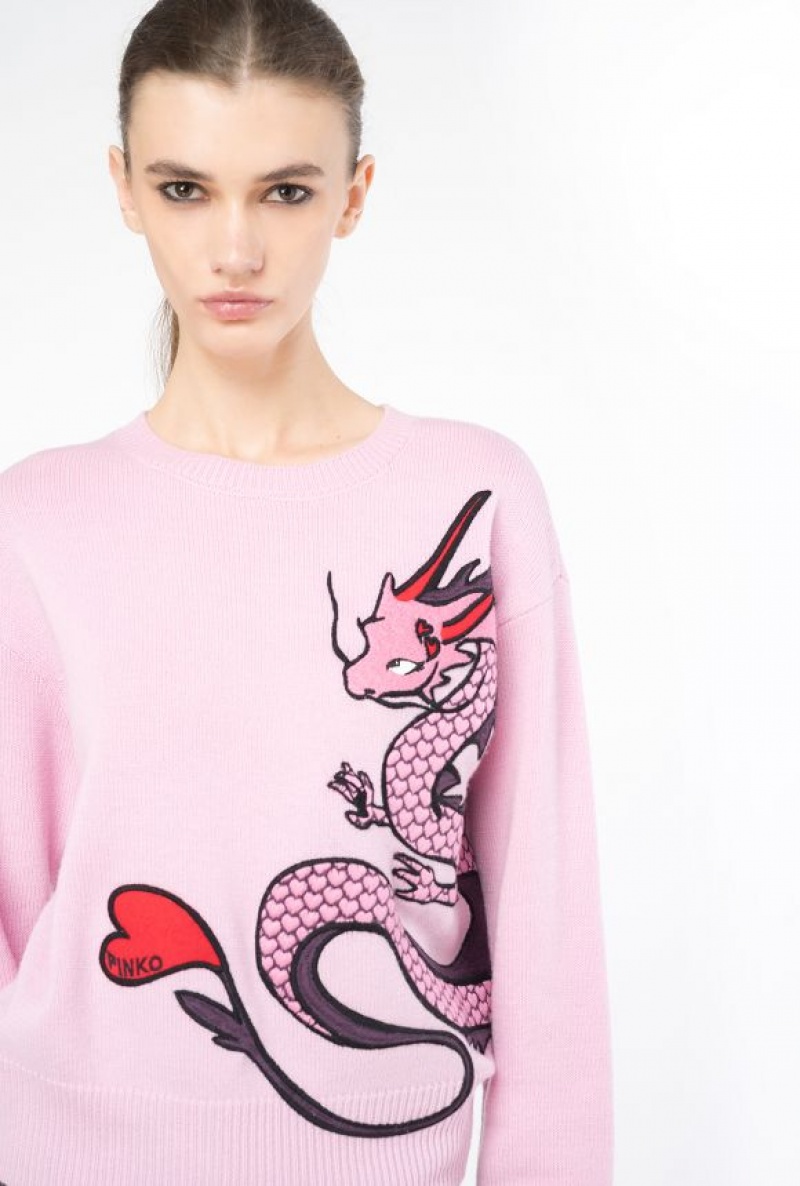 Pinko Svetrové With Dragon Embroidery Růžové Fialové | SN-PKO33401