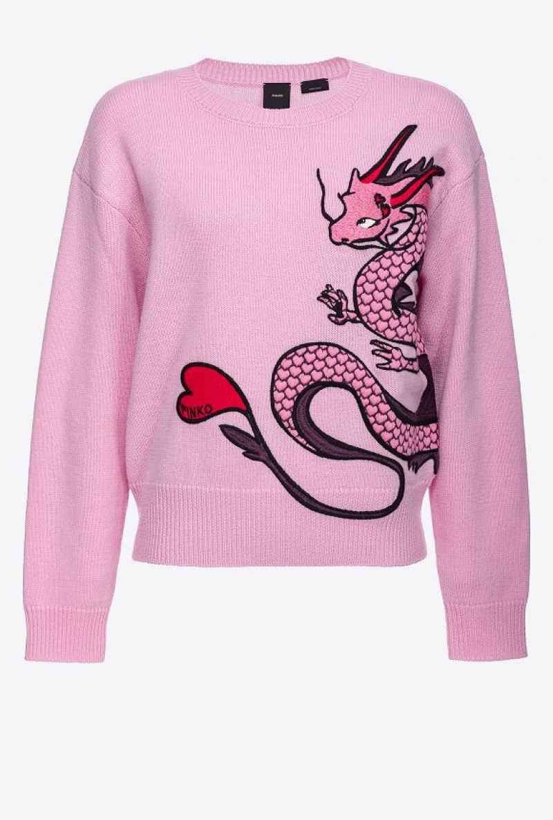 Pinko Svetrové With Dragon Embroidery Růžové Fialové | SN-PKO33401