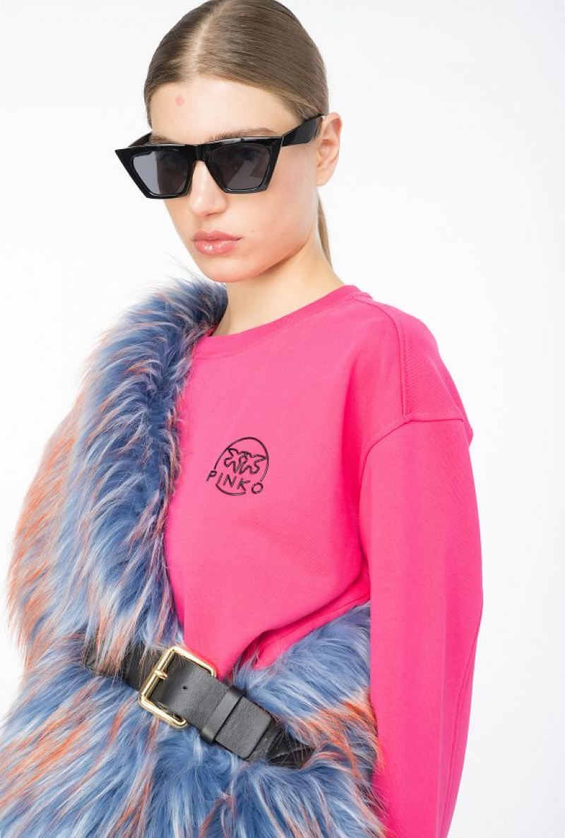 Pinko Sweatshirt With Glossy Love Birds Logo Růžové | SN-PKO33845