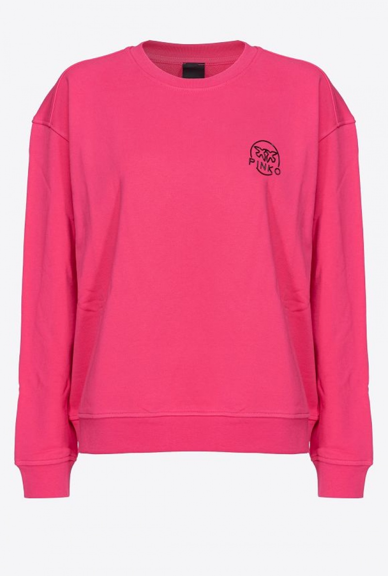 Pinko Sweatshirt With Glossy Love Birds Logo Růžové | SN-PKO33845