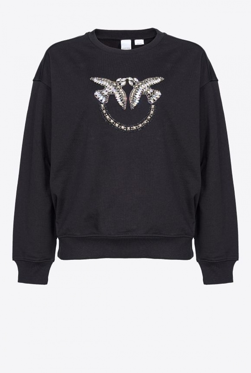 Pinko Sweatshirt With Love Birds Embroidery Černé | SN-PKO33406