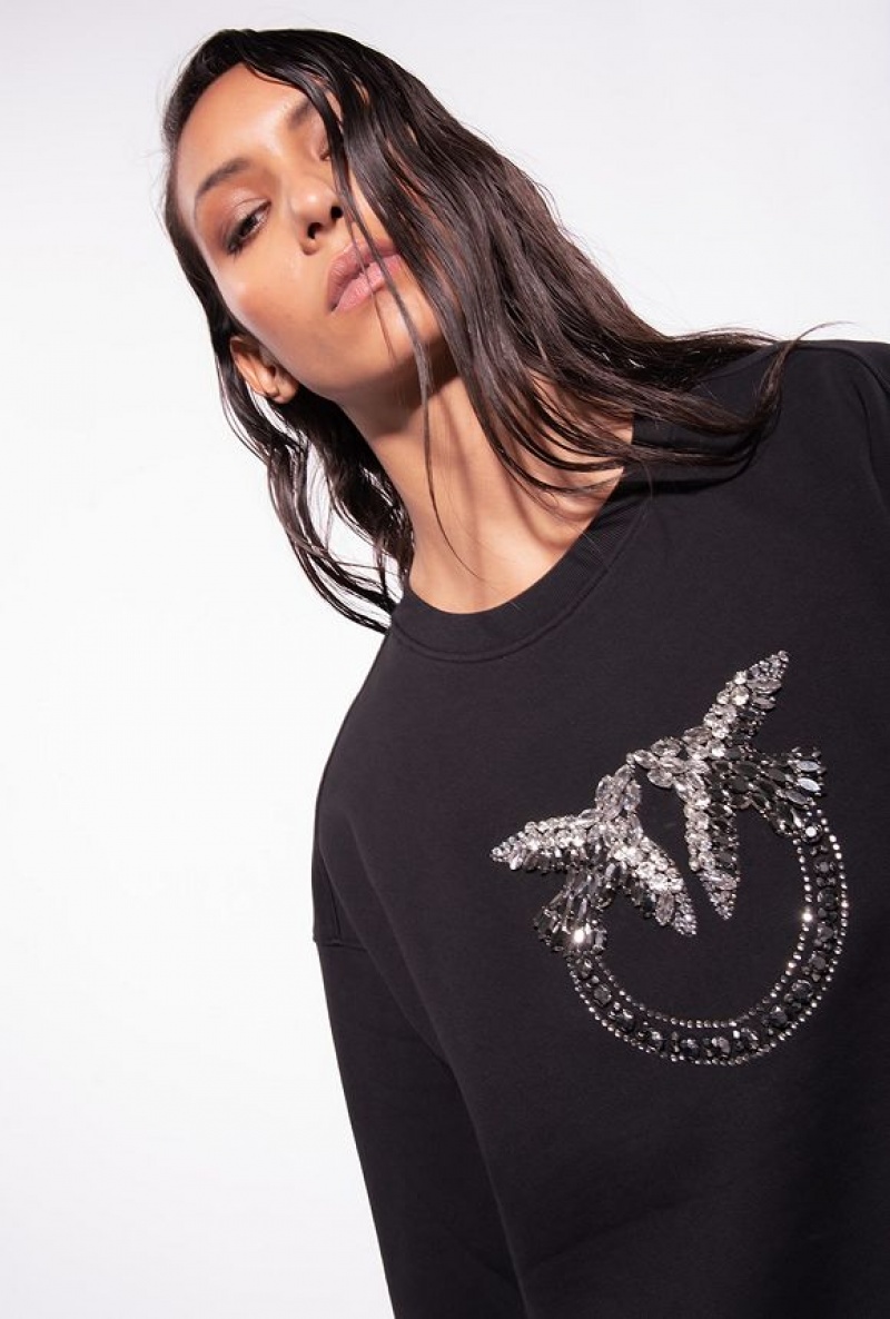 Pinko Sweatshirt With Love Birds Embroidery Černé | SN-PKO33410