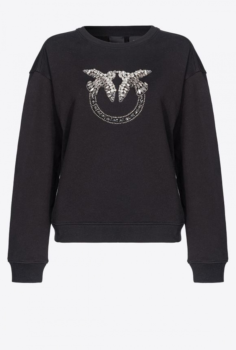 Pinko Sweatshirt With Love Birds Embroidery Černé | SN-PKO33410