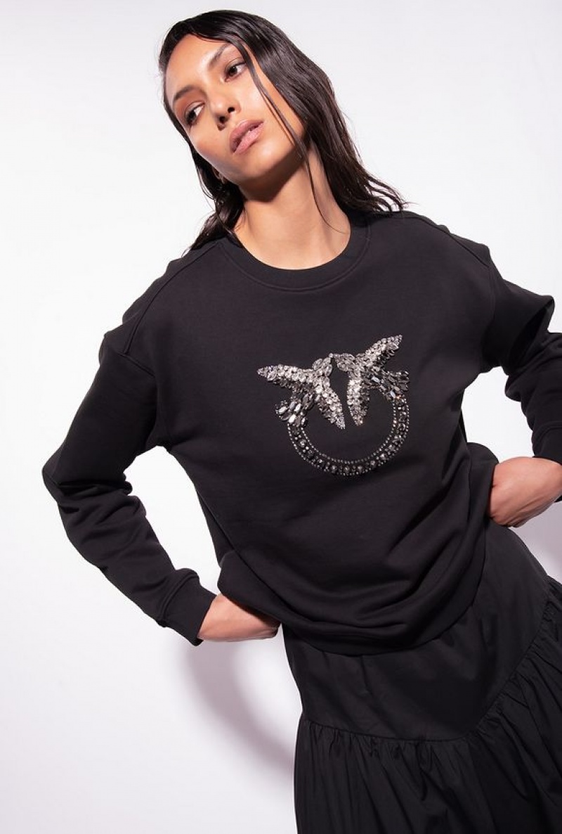 Pinko Sweatshirt With Love Birds Embroidery Černé | SN-PKO33410