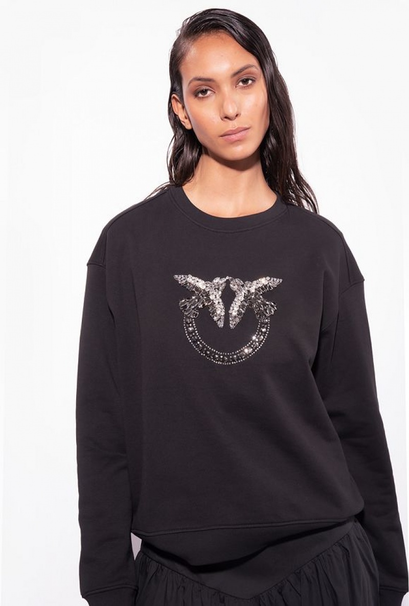 Pinko Sweatshirt With Love Birds Embroidery Černé | SN-PKO33410