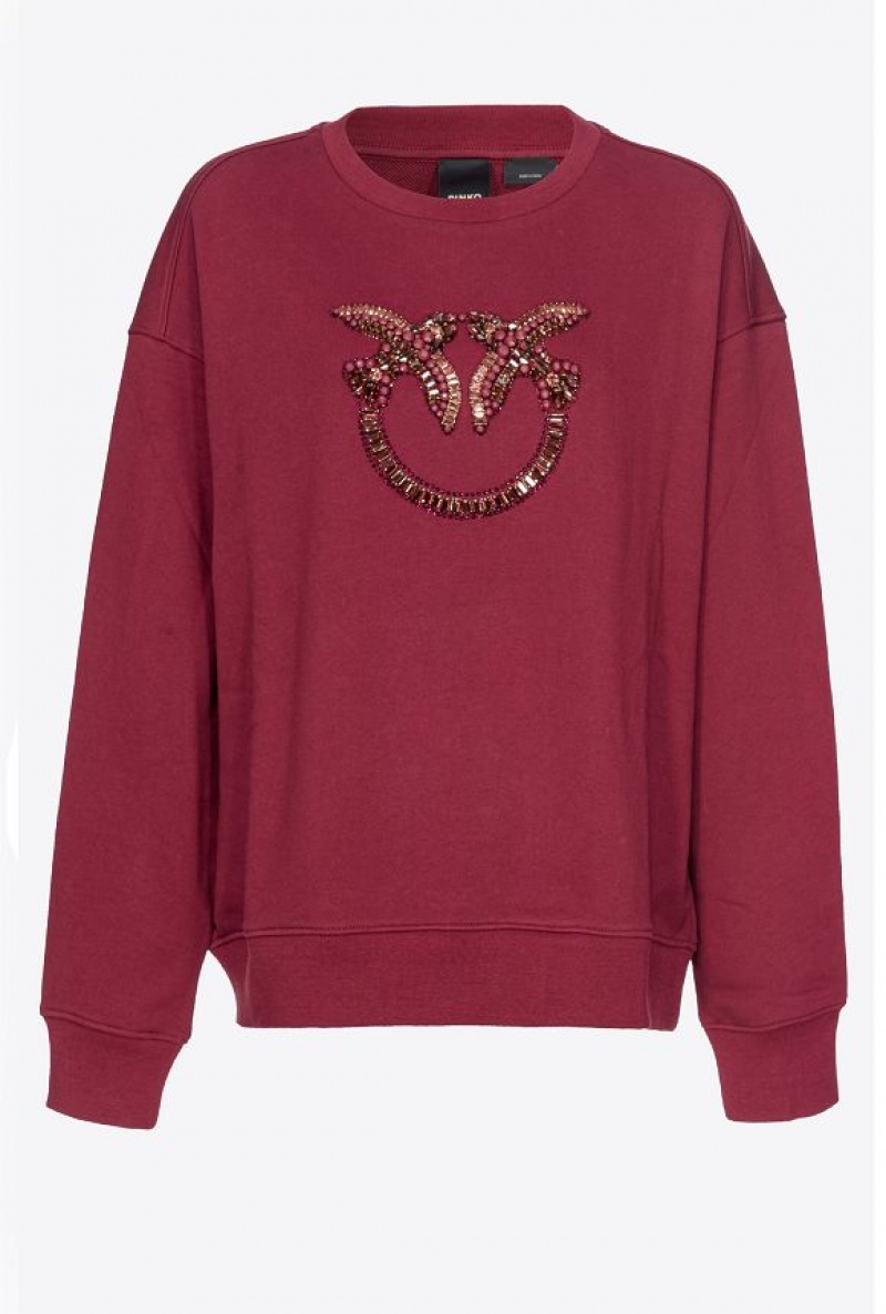 Pinko Sweatshirt With Love Birds Embroidery Vínové | SN-PKO33427