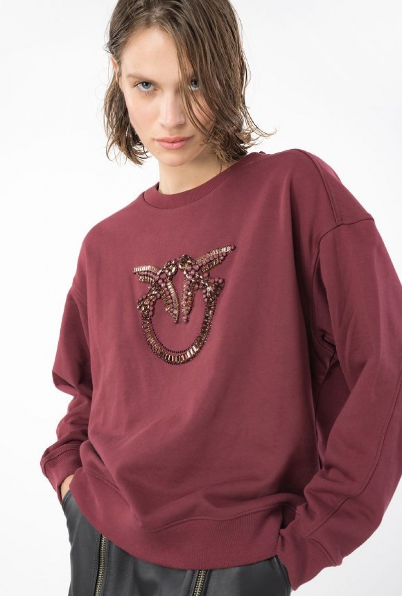 Pinko Sweatshirt With Love Birds Embroidery Vínové | SN-PKO33427