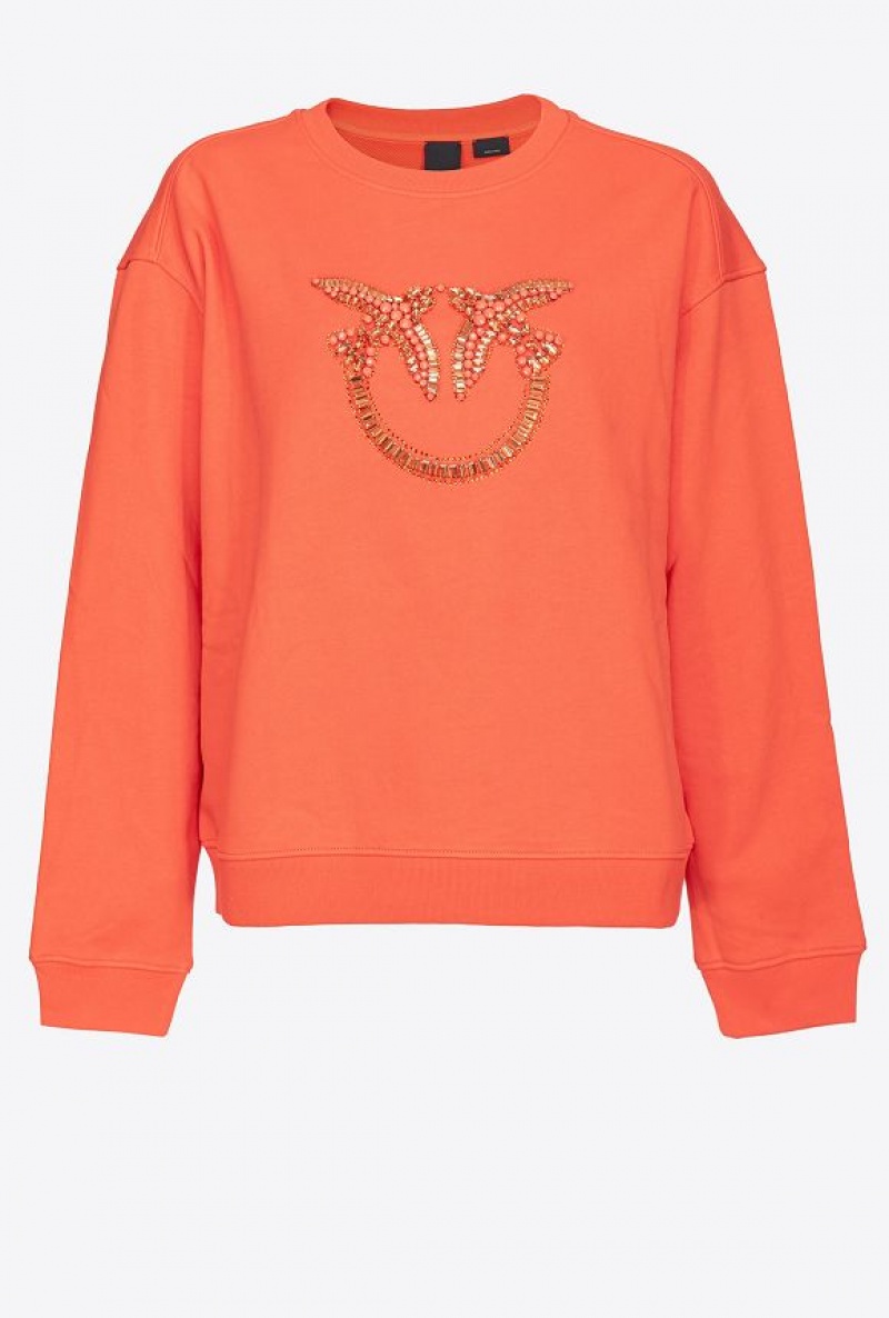 Pinko Sweatshirt With Love Birds Embroidery Oranžové | SN-PKO33524