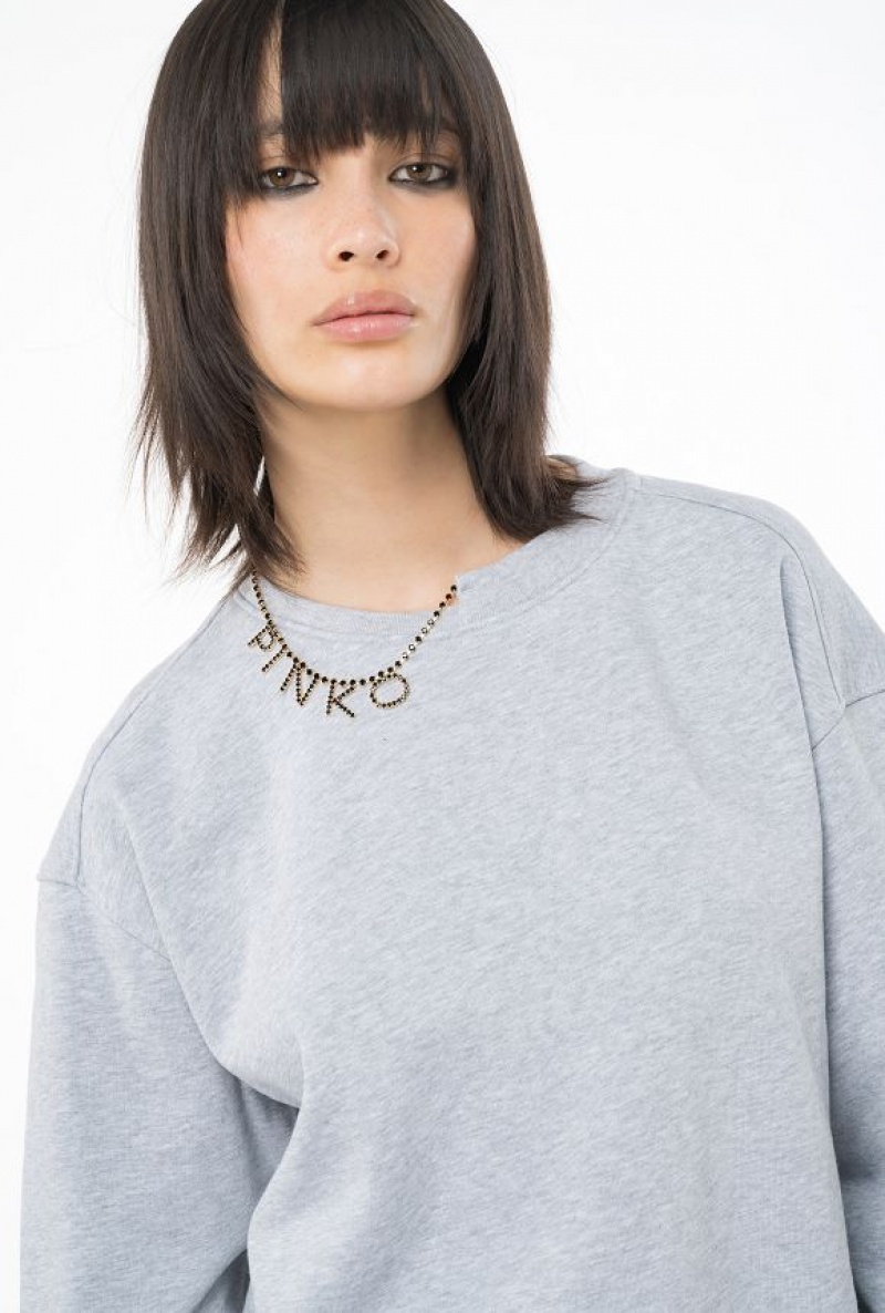 Pinko Sweatshirt With Rhinestone Necklace Detail Tmavě Šedé | SN-PKO33553