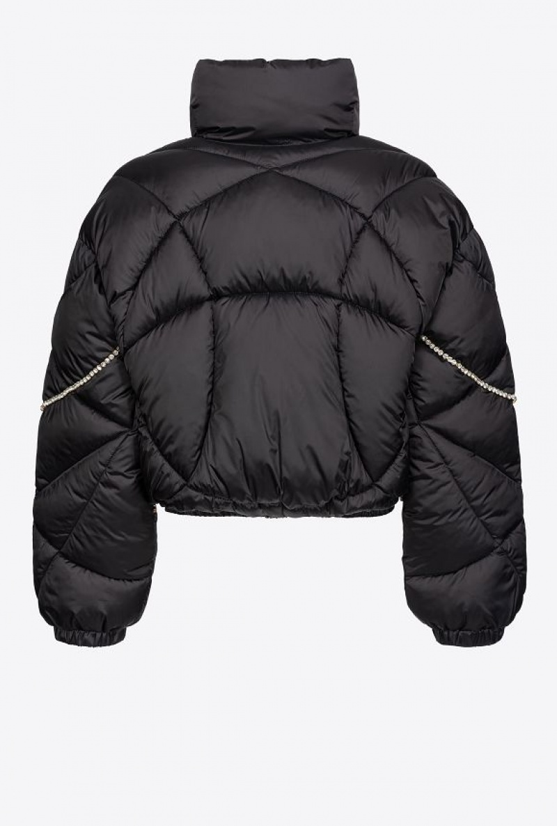 Pinko Technical Satin Down Jacket With Crystals Černé | SN-PKO33637