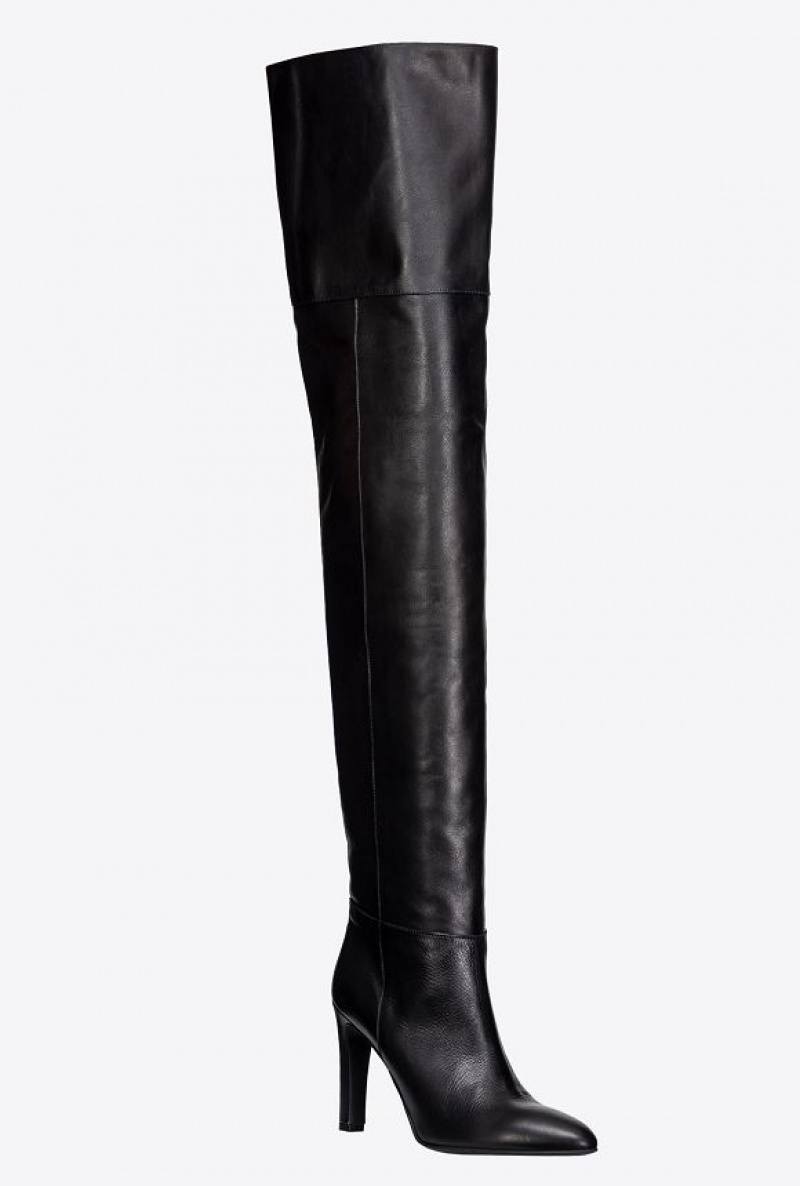 Pinko Thigh-high Læder Boots Černé | SN-PKO34133