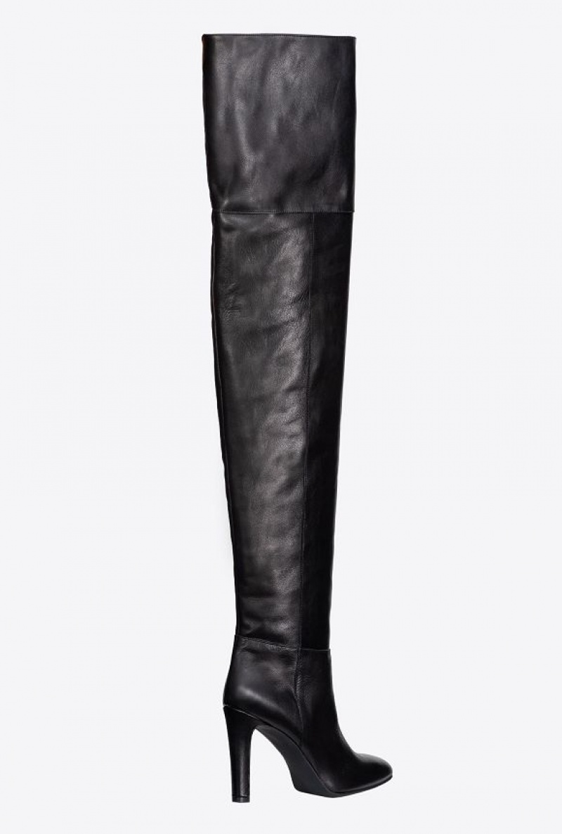 Pinko Thigh-high Læder Boots Černé | SN-PKO34133