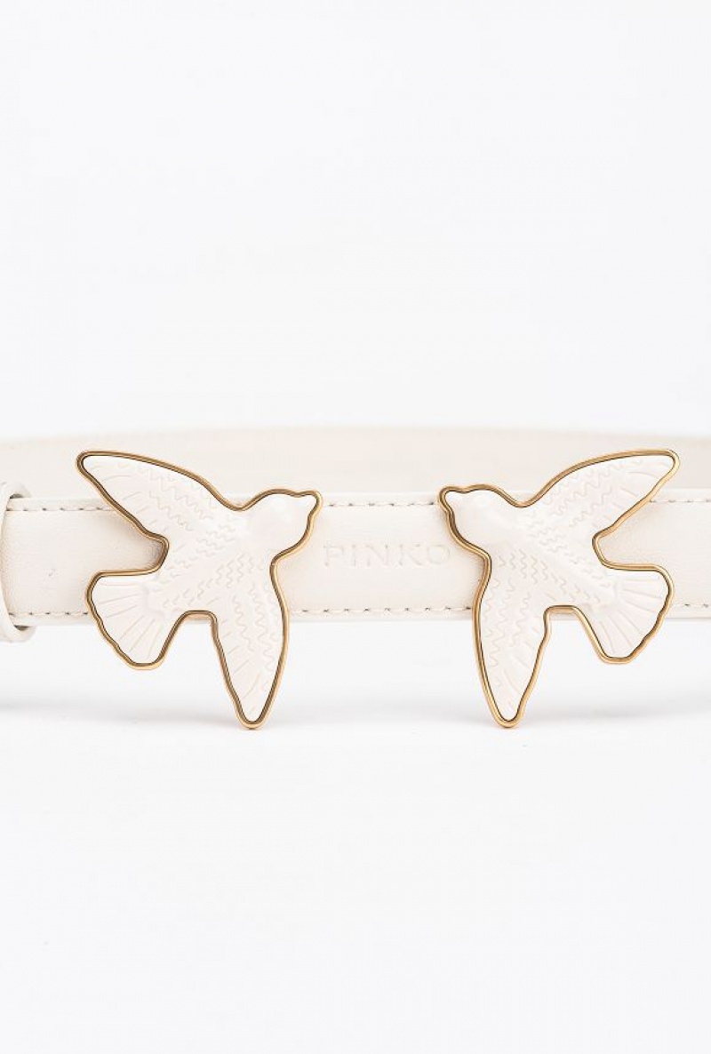 Pinko Thin Belt With Coated Love Birds 2cm Bílé Bílé | SN-PKO34213