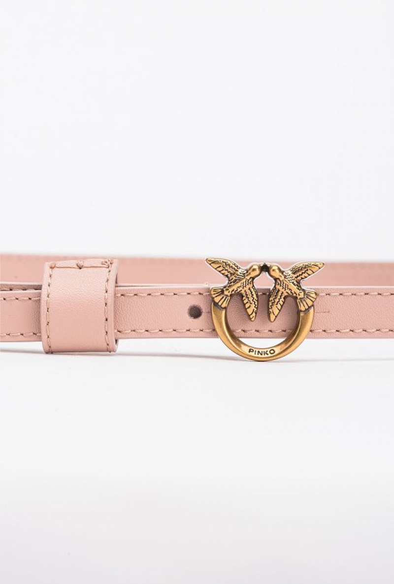 Pinko Thin Belt With Love Birds Přezkou 1cm Růžové Růžové Zlaté | SN-PKO34240