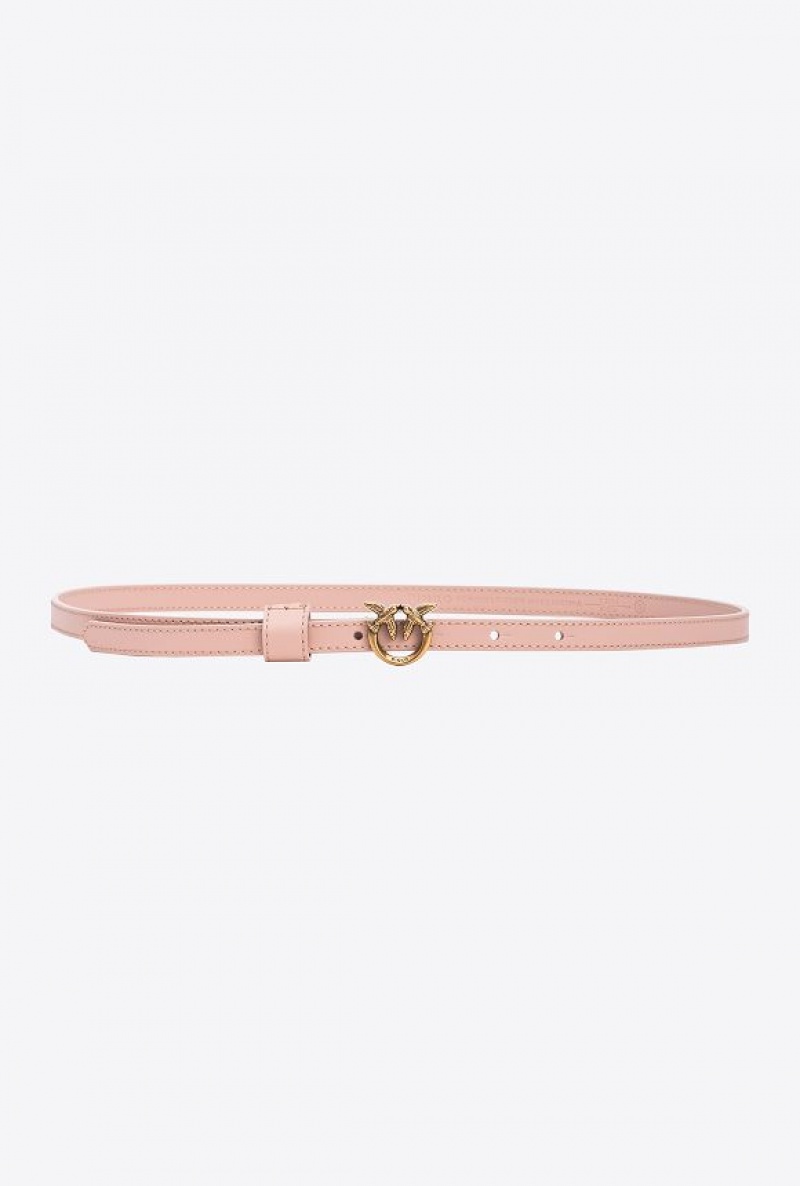 Pinko Thin Belt With Love Birds Přezkou 1cm Růžové Růžové Zlaté | SN-PKO34240