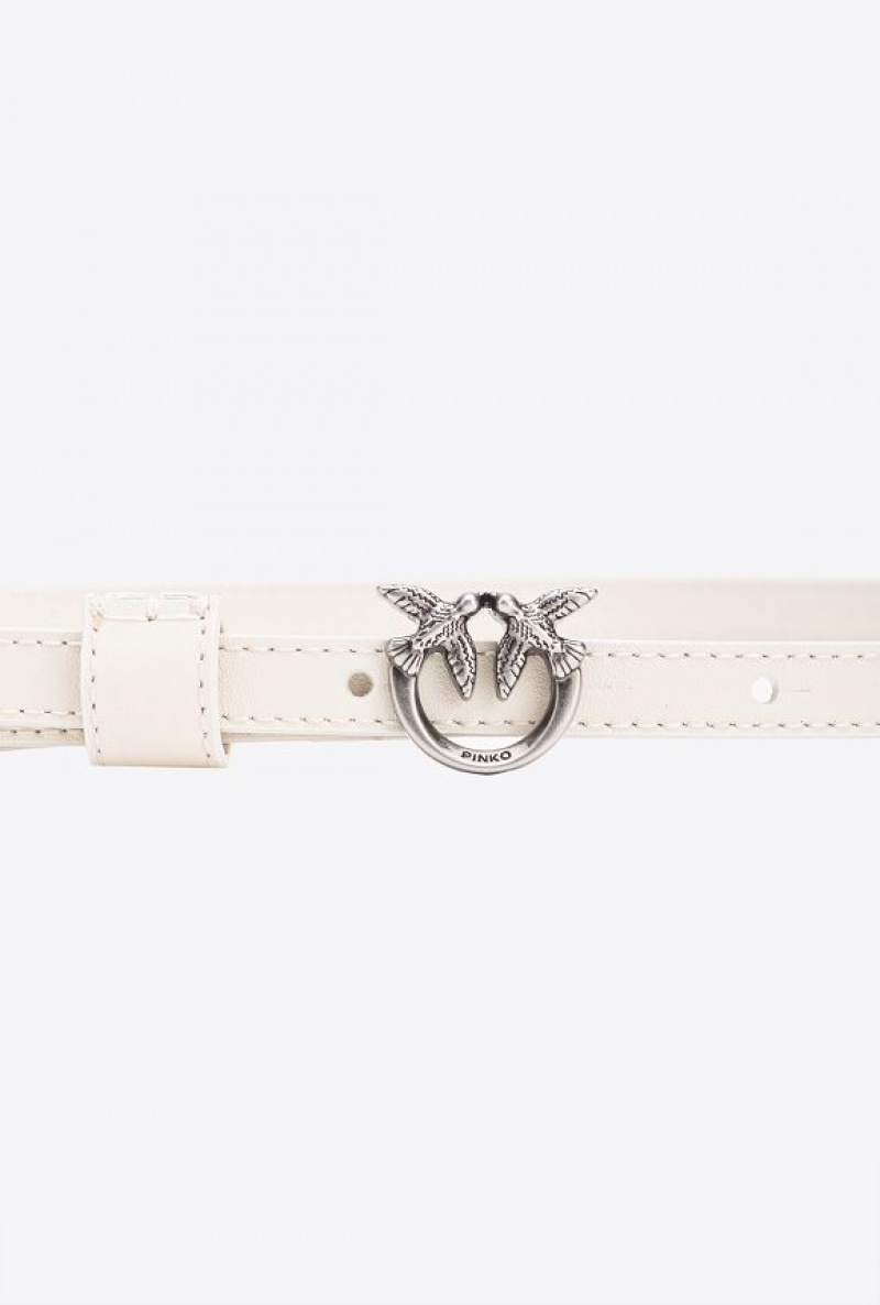 Pinko Thin Belt With Love Birds Přezkou 1cm Bílé Bílé Stříbrné | SN-PKO34241