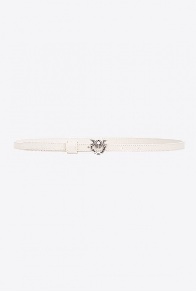 Pinko Thin Belt With Love Birds Přezkou 1cm Bílé Bílé Stříbrné | SN-PKO34241