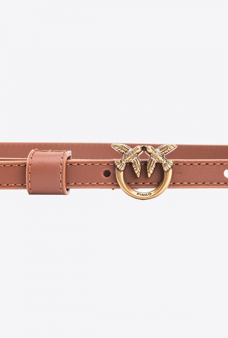 Pinko Thin Belt With Love Birds Přezkou 1cm Hnědé Zlaté | SN-PKO34242