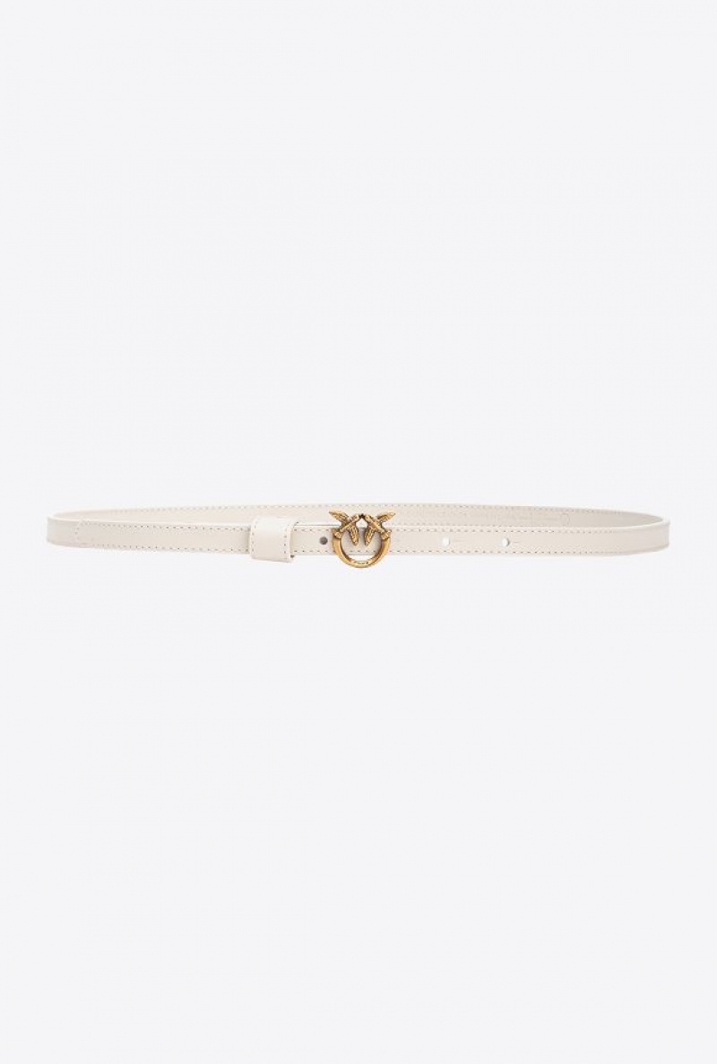 Pinko Thin Belt With Love Birds Přezkou 1cm Bílé Bílé Zlaté | SN-PKO34243